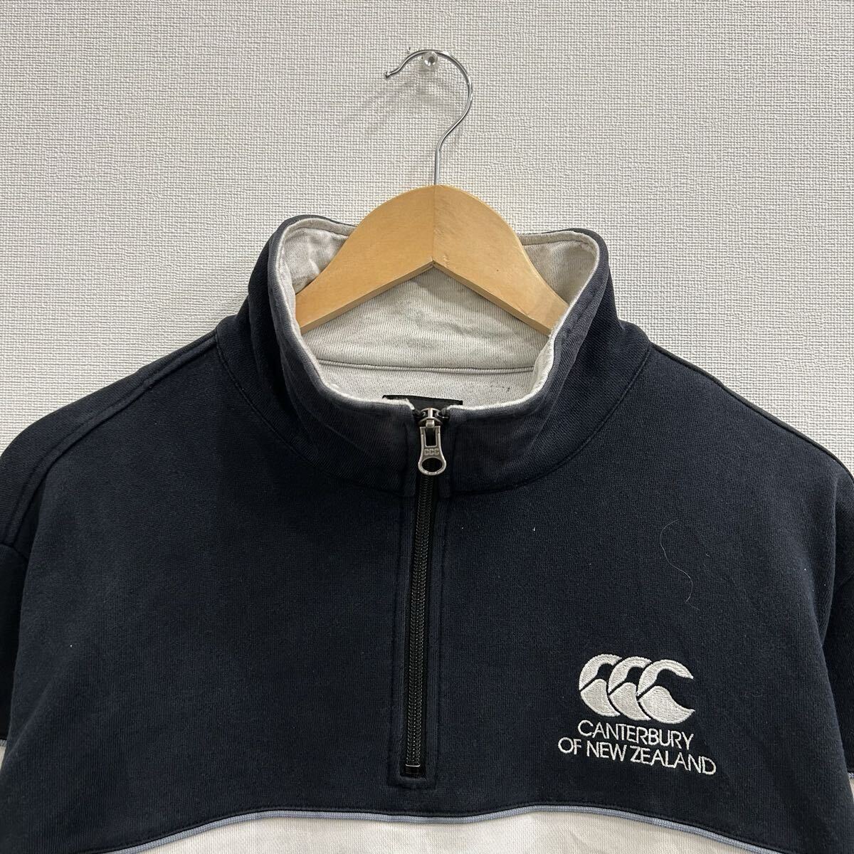 【S7102】 CANTERBURY カンタベリー スウェット トレーナー ハーフジップ サイズL ブラック 黒 刺繍ロゴ 胸ロゴ メンズ トップス 最落なし_画像4
