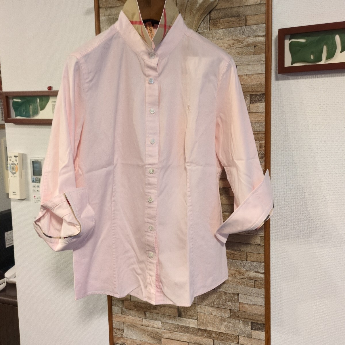 美品★バーバリー ピンクブラウス40 長袖シャツ_画像1