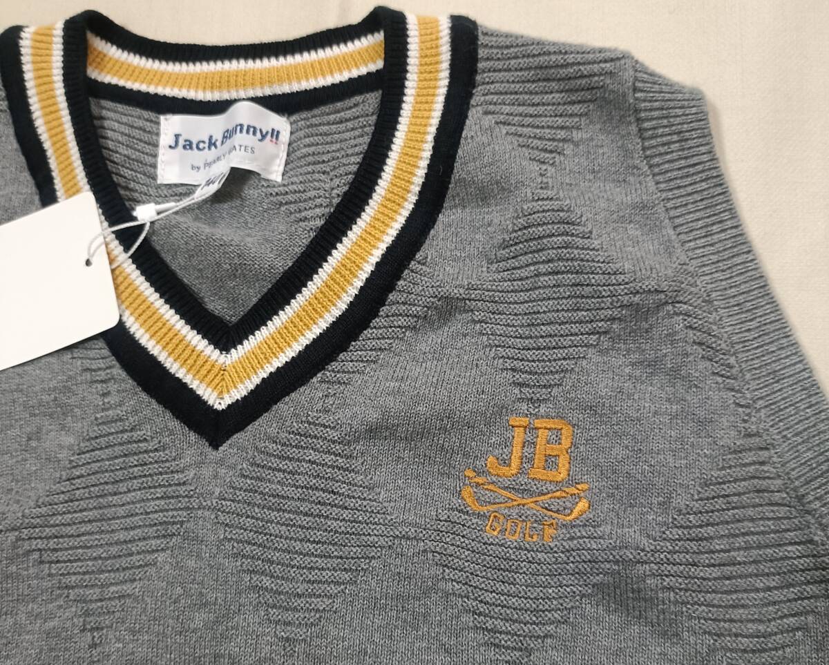 未使用 Jack Bunny by PEARLY GATES ジャックバニー パーリーゲイツ コットン 綿ニット ベスト ゴルフ ジュニア 140cm ロゴ刺しゅう 8201_画像2
