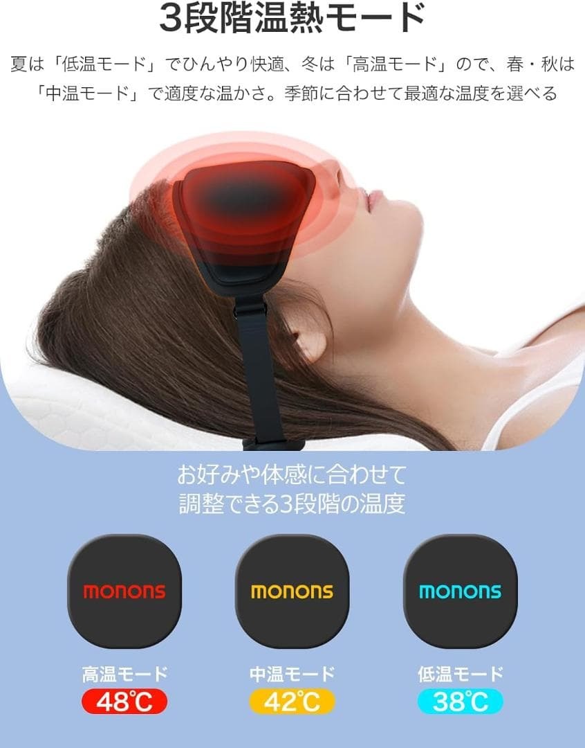 【極上アイサウナ・温めと振動でリラックス】ホットアイマスク 充電式 アイマスク 睡眠用 3D立体型 日本語音声 3段階温度モード _画像3