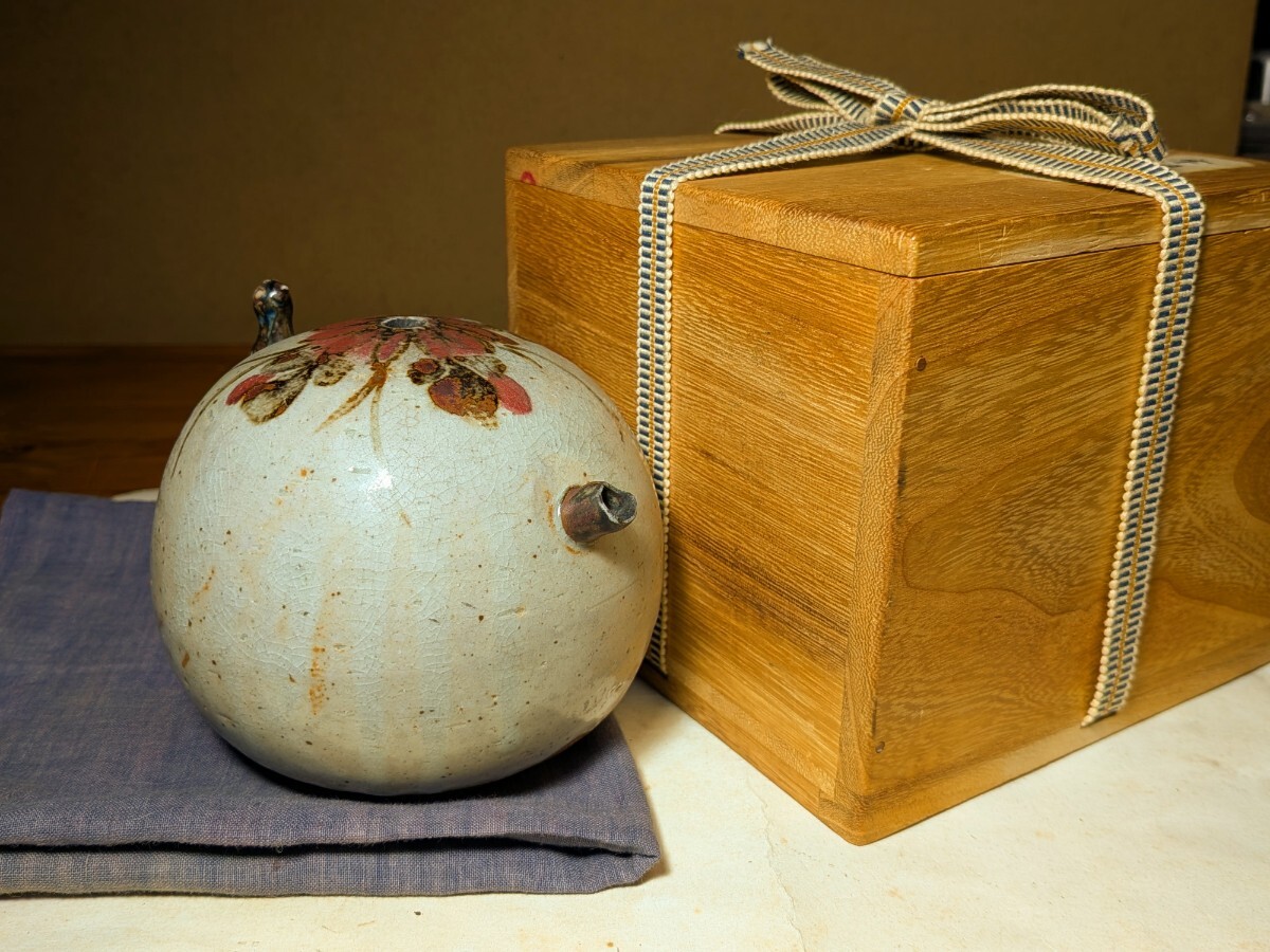 【哲】李朝唇砂鉄砂花文鳥摘み大形水滴（民窯・李朝後期〜末期）_画像1