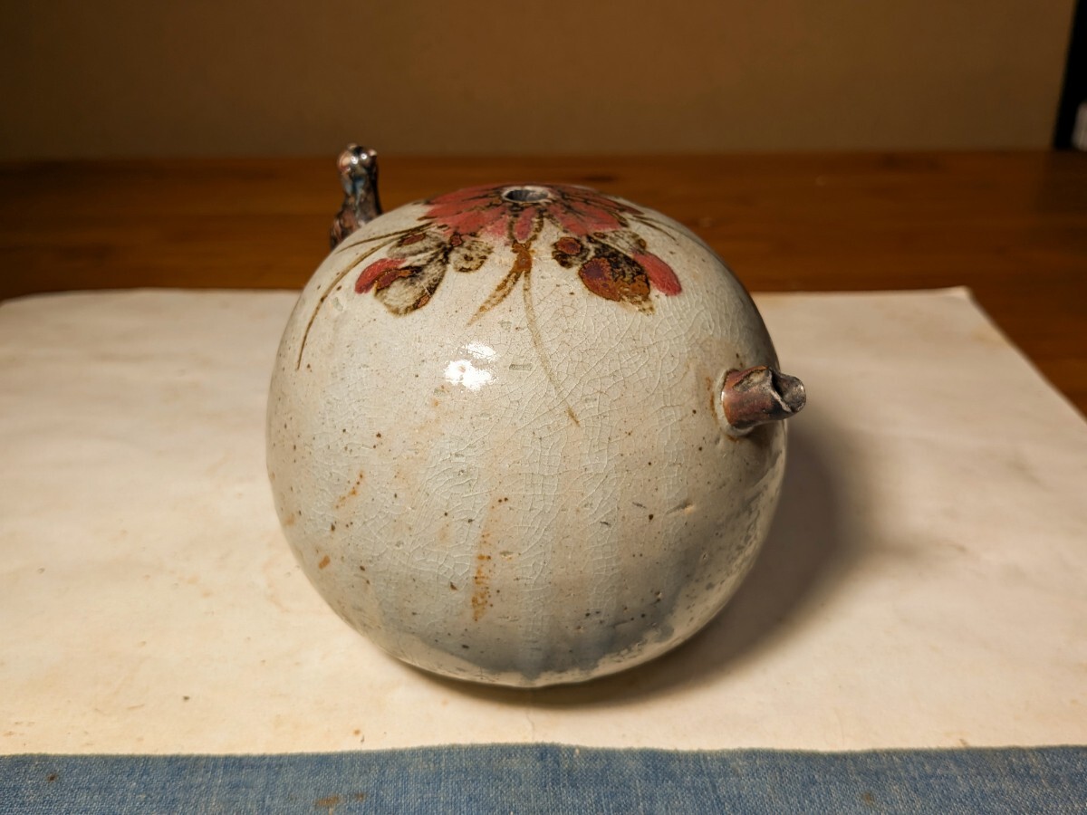 【哲】李朝唇砂鉄砂花文鳥摘み大形水滴（民窯・李朝後期〜末期）_画像2