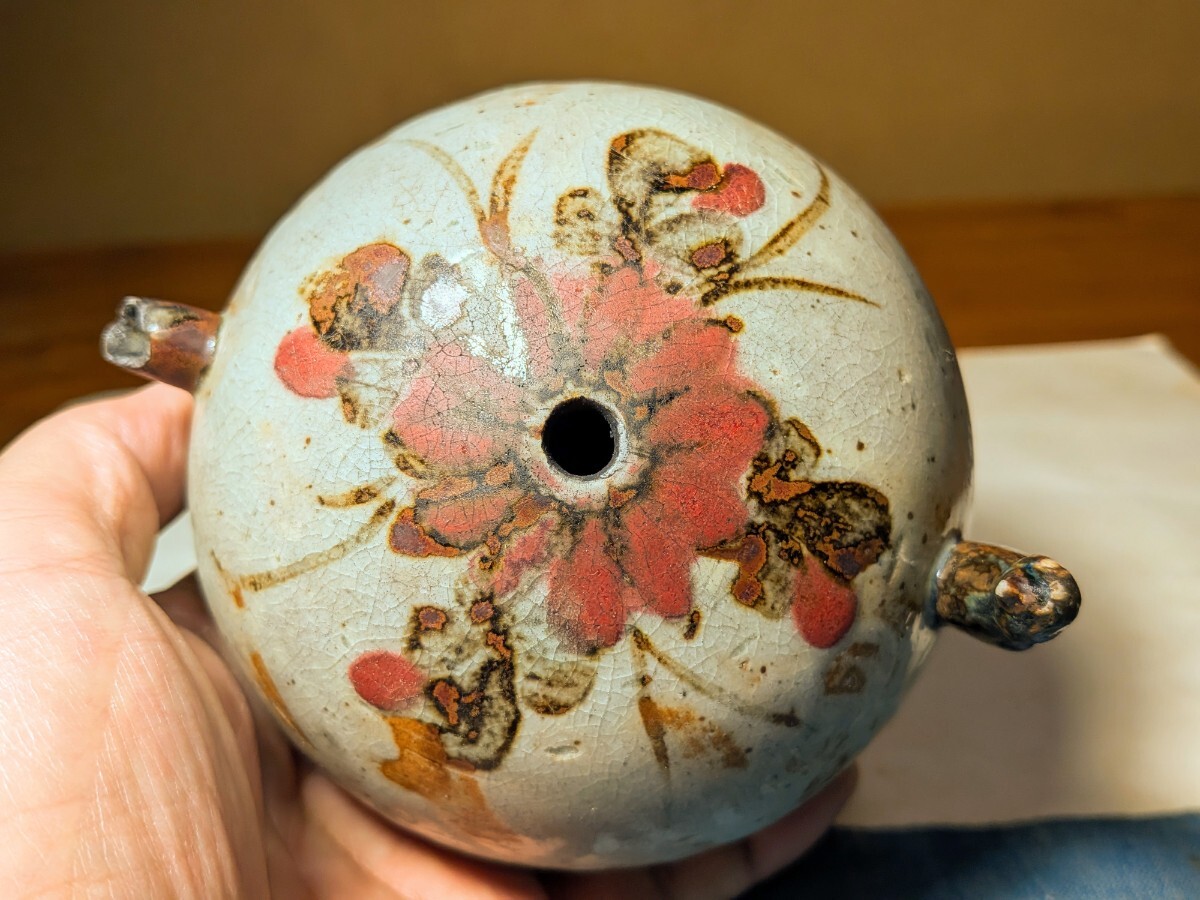 【哲】李朝唇砂鉄砂花文鳥摘み大形水滴（民窯・李朝後期〜末期）_画像5