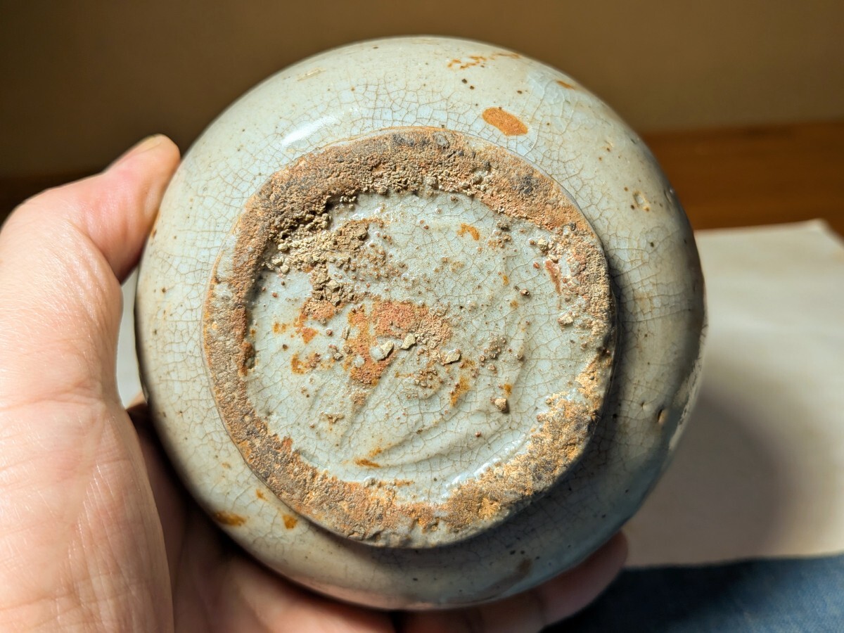 【哲】李朝唇砂鉄砂花文鳥摘み大形水滴（民窯・李朝後期〜末期）_画像7