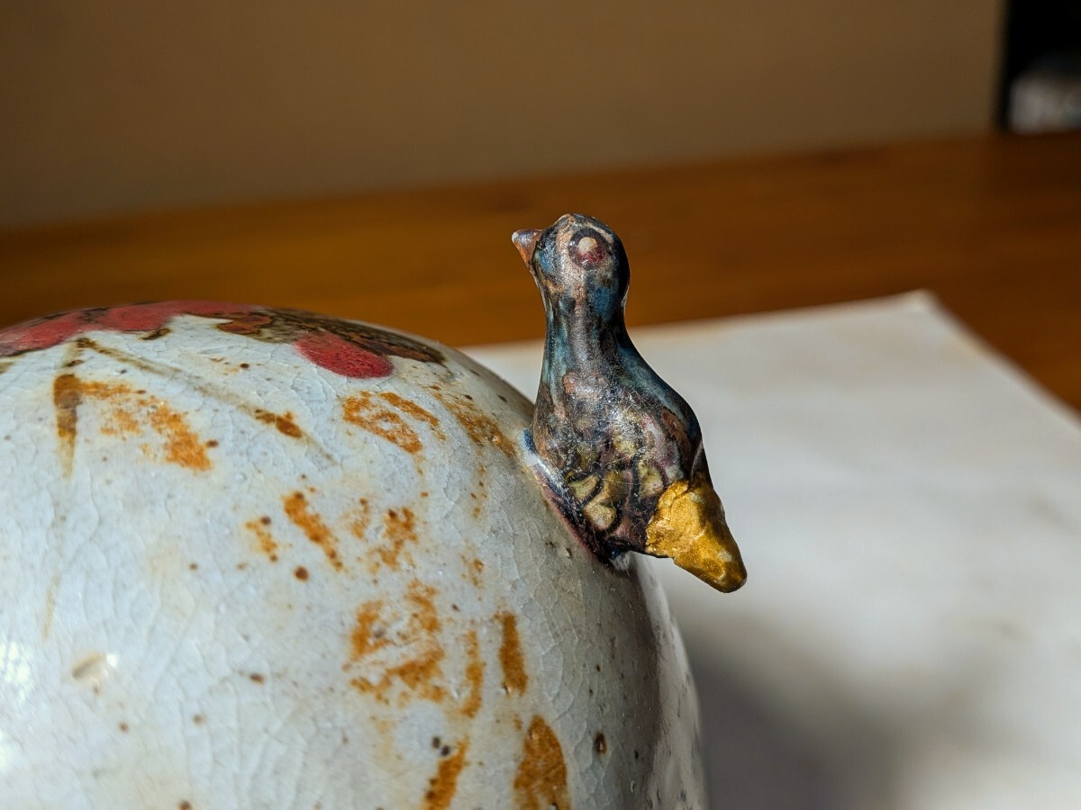 【哲】李朝唇砂鉄砂花文鳥摘み大形水滴（民窯・李朝後期〜末期）_画像8