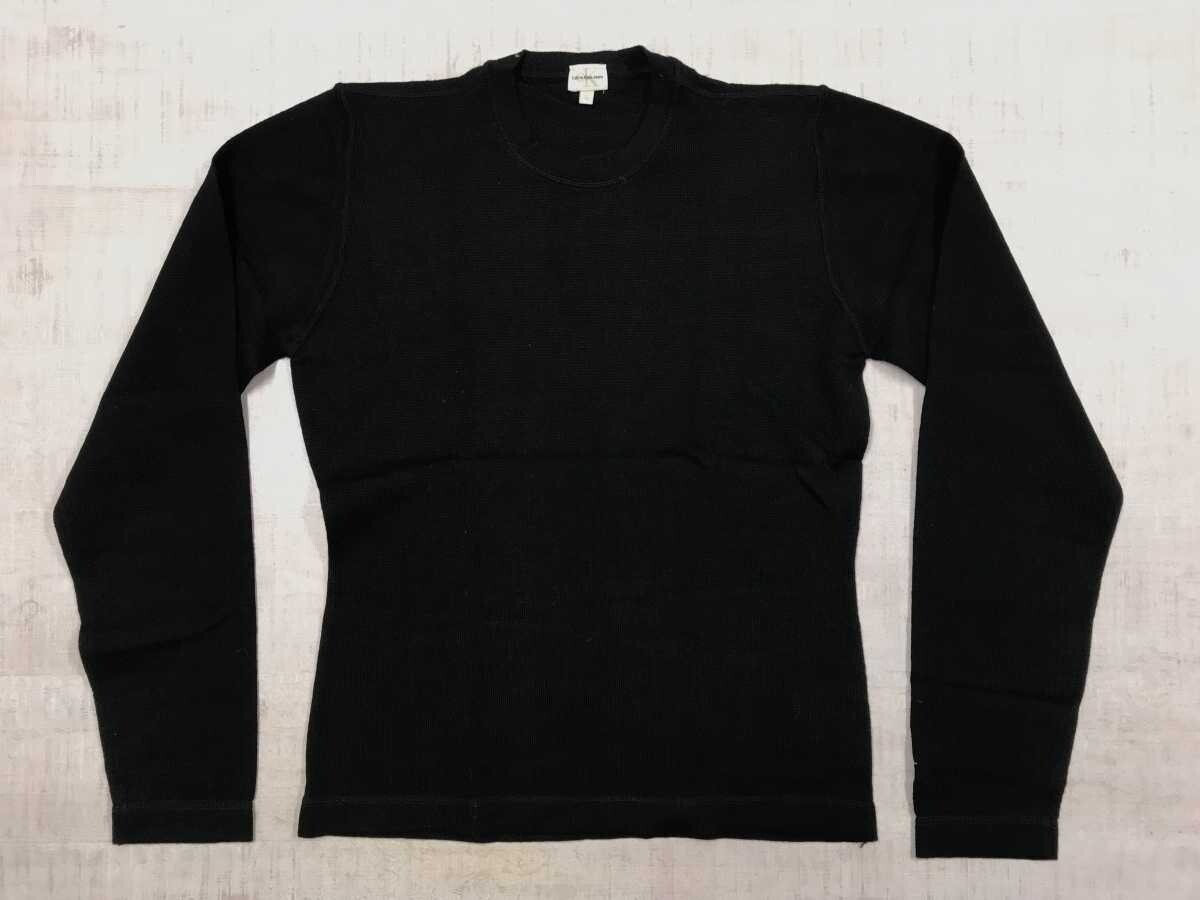 イタリア製 カルバン・クライン Calvin Klein レトロ トラッド モード 古着 天竺編み Uネック ニット セーター レディース ウール100% M 黒_画像1