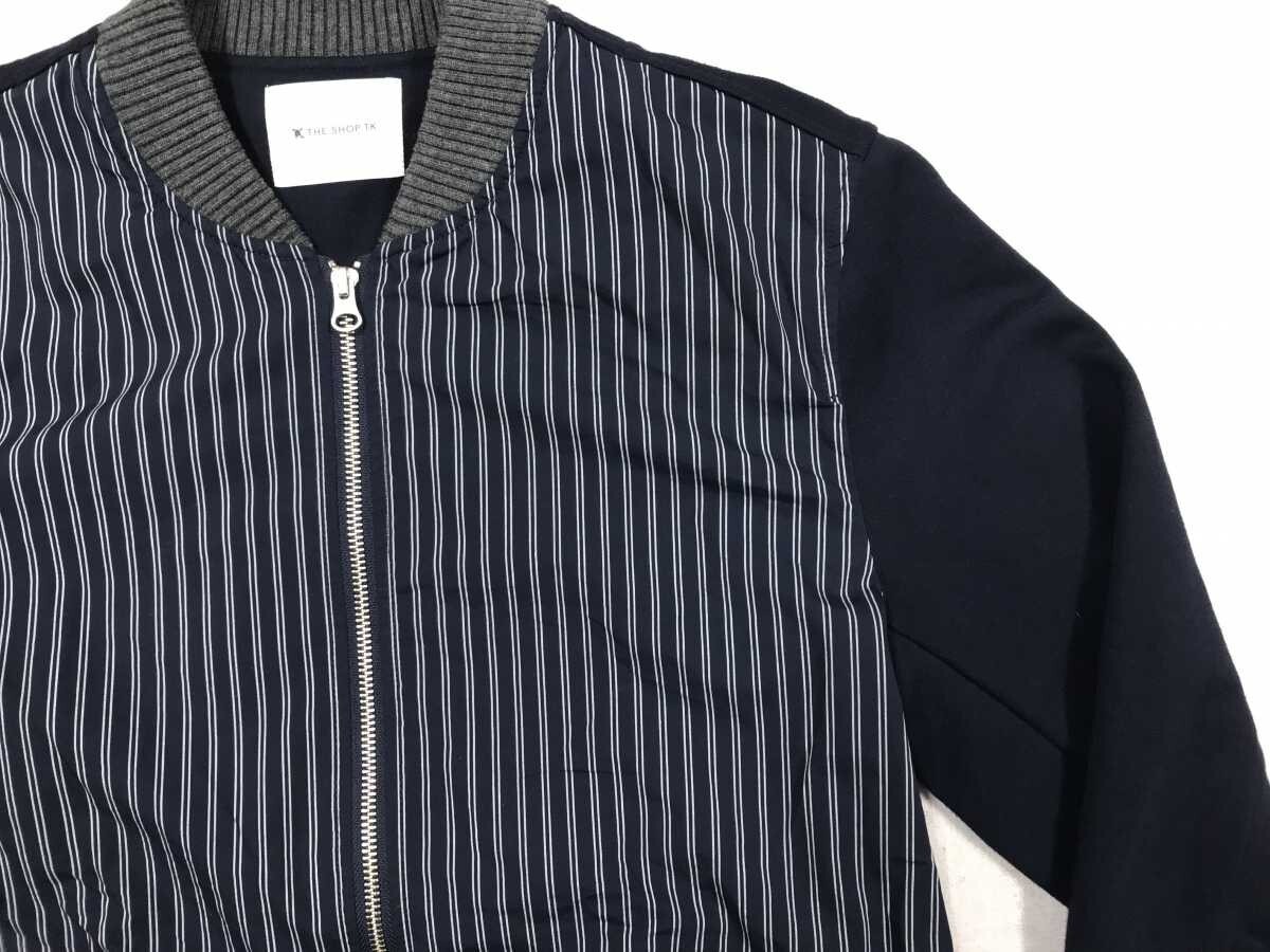 タケオキクチ TAKEO KIKUCHI トラッド ストライプ 袖切替 ダブルジップ ブルゾン ジャケット メンズ コットン100% L 紺_画像4