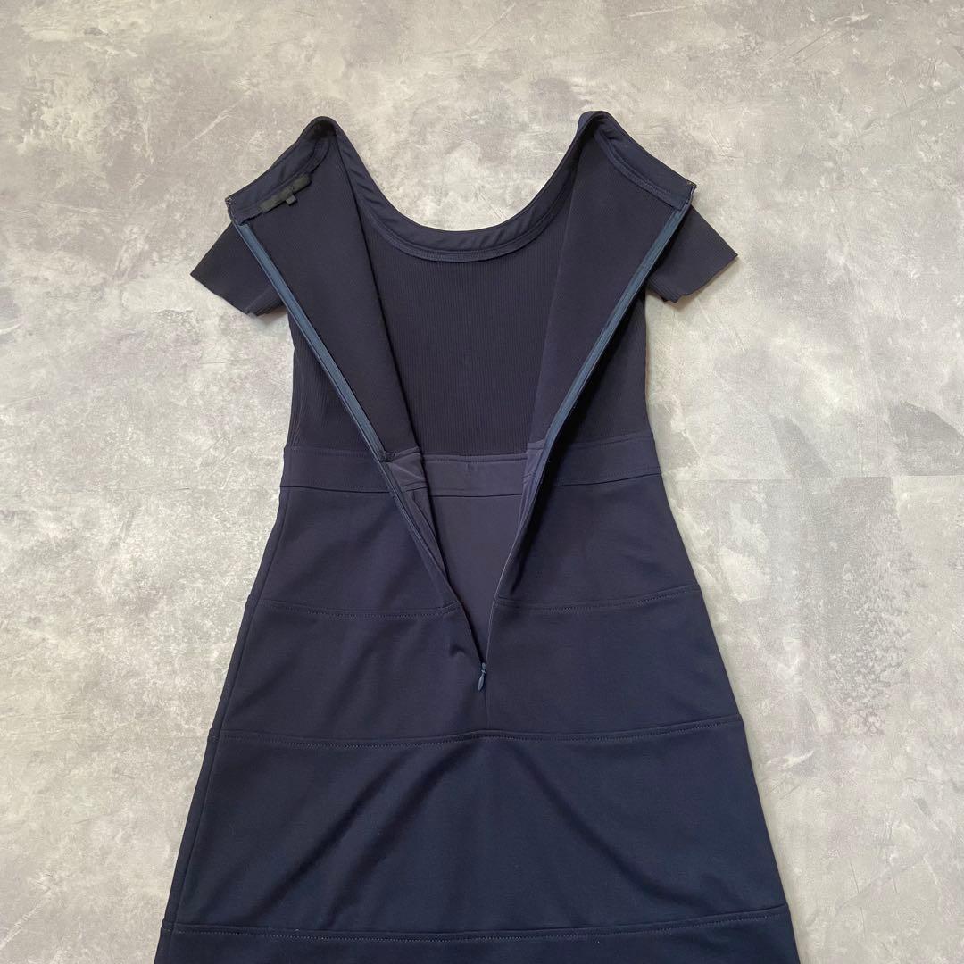 ANAYI アナイ 異素材 切替 ワンピース ネイビー 日本製 リブ_画像7
