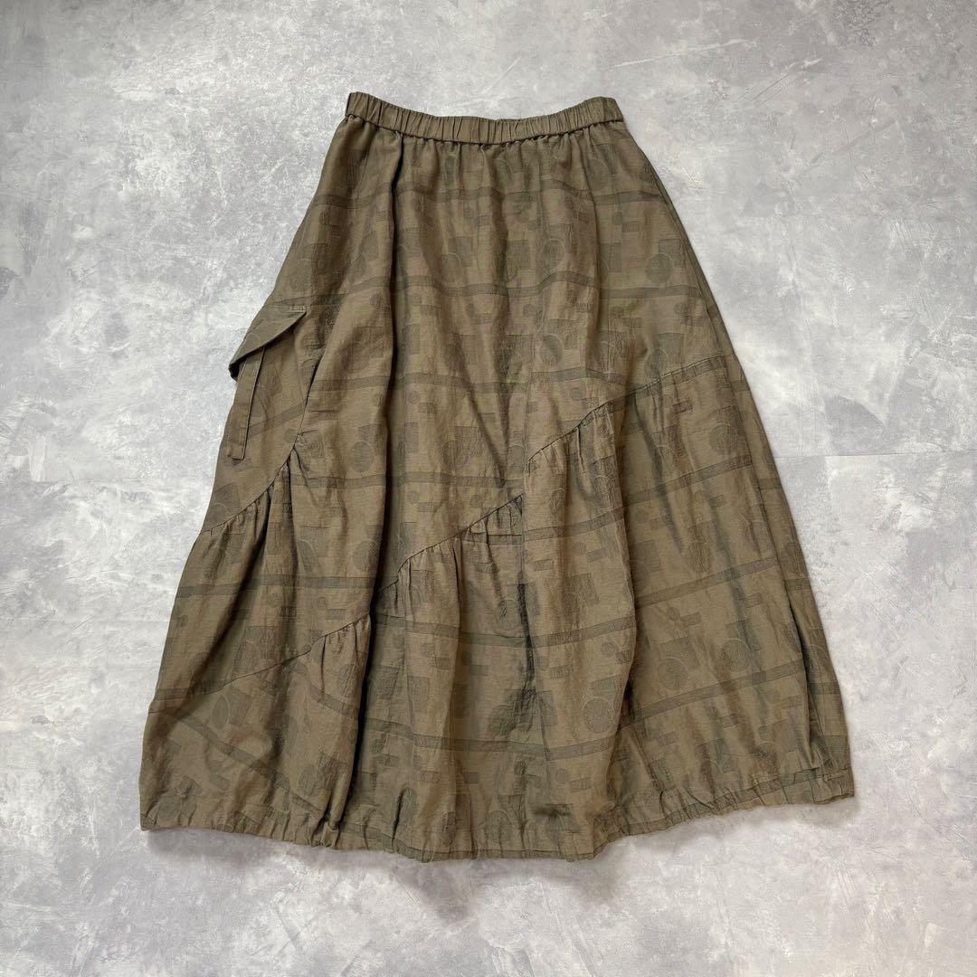 慈雨 ジウ センソユニコ 幾何学柄 ロングスカート 変形 アシンメトリー_画像1