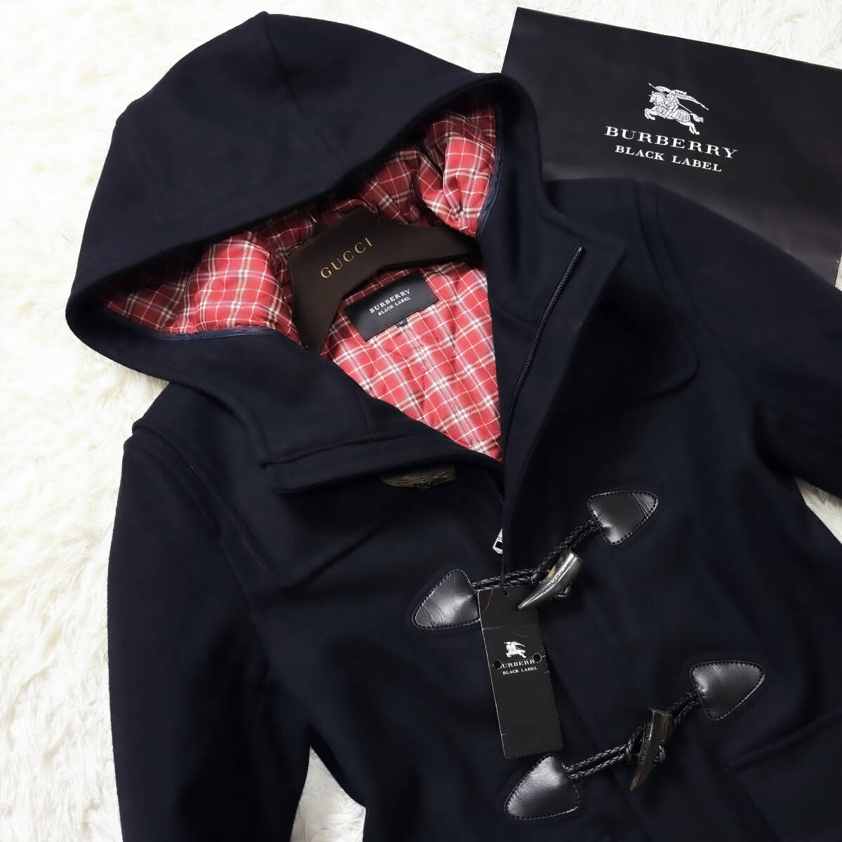 未使用級トグル釦BURBERRY BLACK LABEナポレオンダッフルコートL~Mダッフルジャケット黒ノバチェック柄ブラレ バーバリーブラックレーベル_画像3