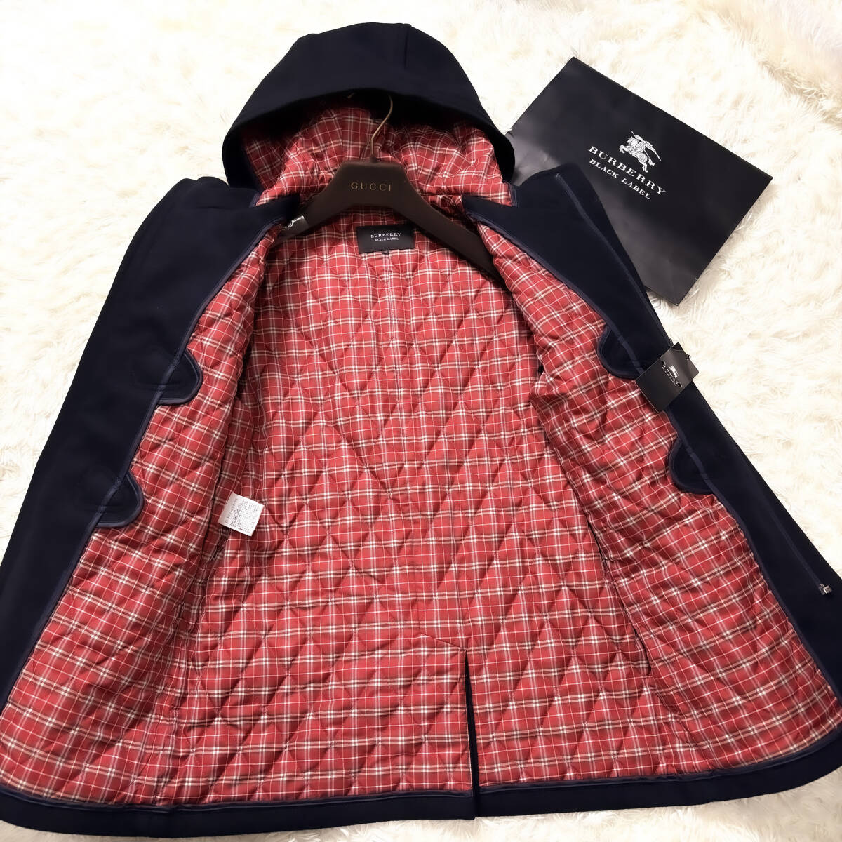 未使用級トグル釦BURBERRY BLACK LABEナポレオンダッフルコートL~Mダッフルジャケット黒ノバチェック柄ブラレ バーバリーブラックレーベル_画像8