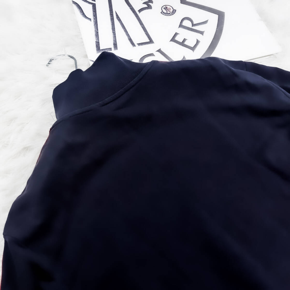 極暖起毛XXL~XL!MONCLERジップアップオーバーパーカー認証済み確実正規品トリコロールカラーリブライン紺トラックジャケットLLモンクレール_画像8