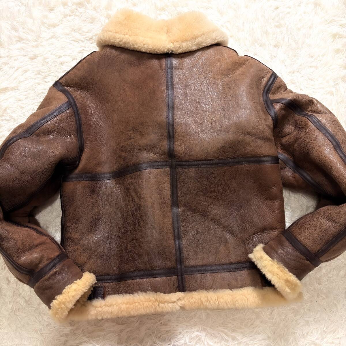 極暖美品羊毛皮AVIREXリアルムートンボアフライトジャケットB-3ムートンXL.LL~Lキャメルブラウン38 USA製トップガン 大きいアヴィレックス_画像8