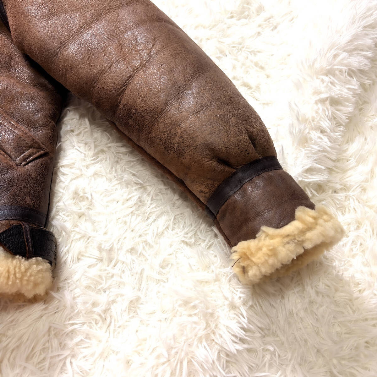 極暖美品羊毛皮AVIREXリアルムートンボアフライトジャケットB-3ムートンXL.LL~Lキャメルブラウン38 USA製トップガン 大きいアヴィレックス_画像5
