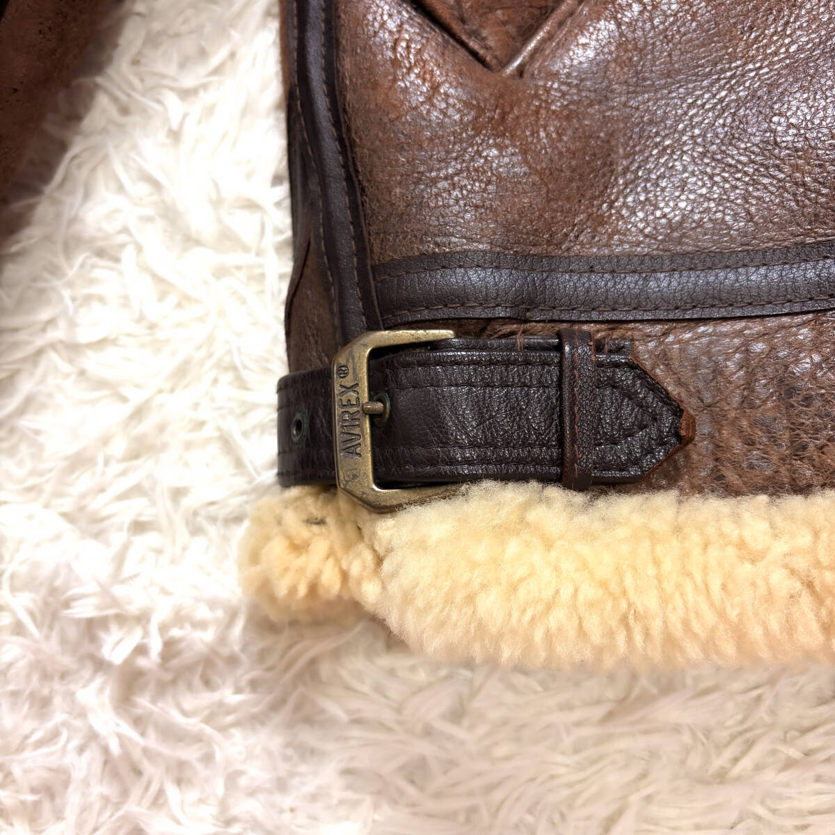 極暖美品羊毛皮AVIREXリアルムートンボアフライトジャケットB-3ムートンXL.LL~Lキャメルブラウン38 USA製トップガン 大きいアヴィレックス_画像7