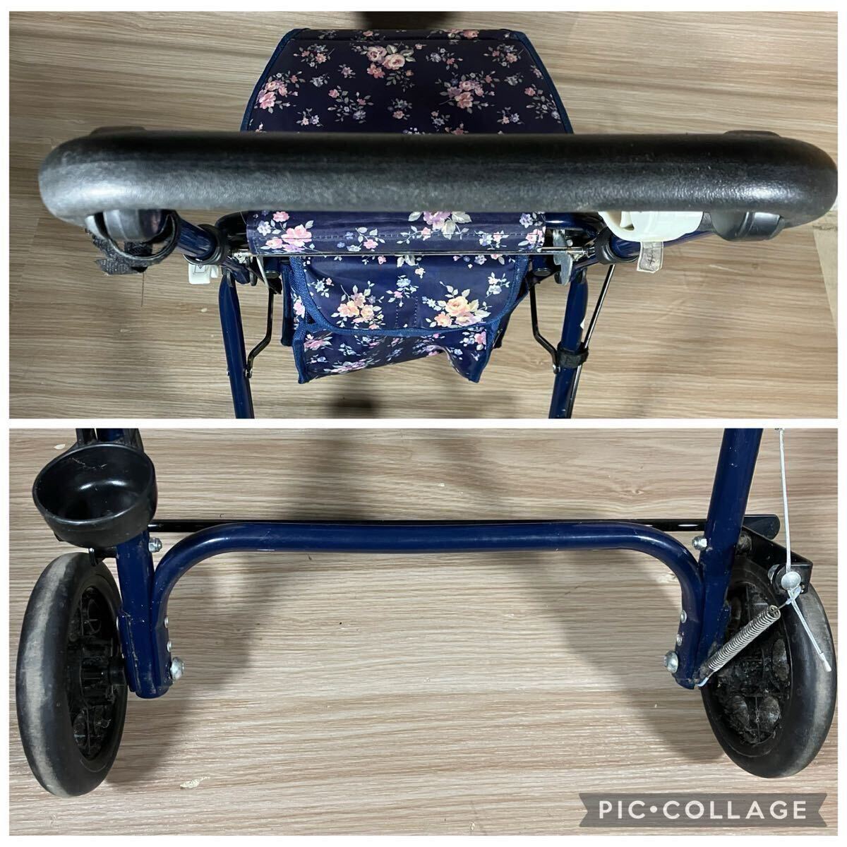 S441maki Tec корзина разместить на коляска для пожилых цветочный принт модель уход для приспособление для ходьбы Cart складной тормоз OK б/у товар ручная тележка складной 