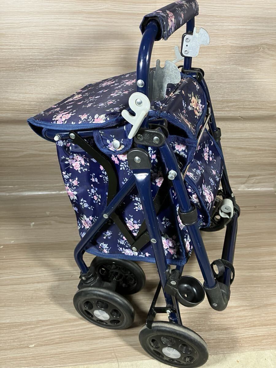 S441maki Tec корзина разместить на коляска для пожилых цветочный принт модель уход для приспособление для ходьбы Cart складной тормоз OK б/у товар ручная тележка складной 