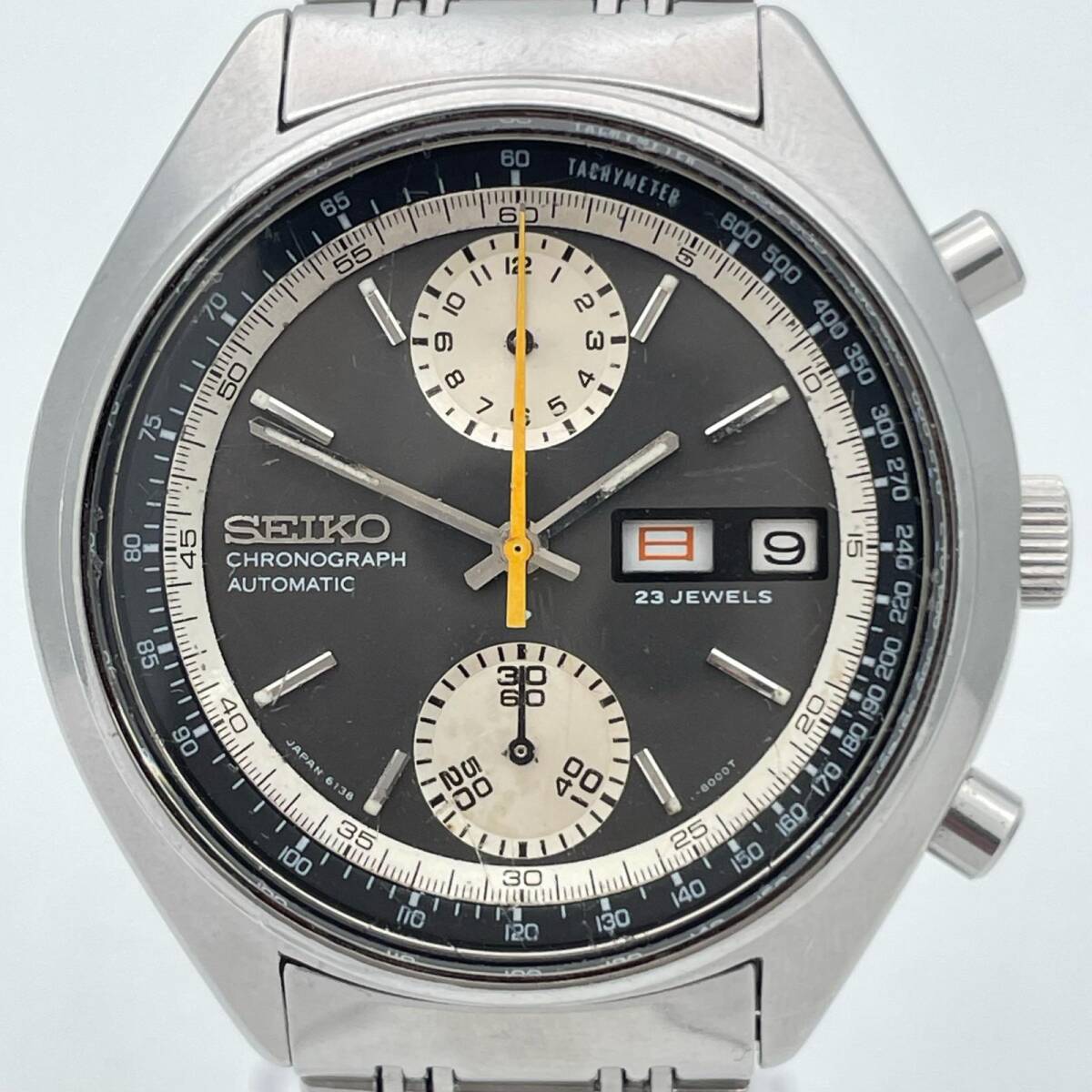セイコー クロノグラフ 逆パンダ 6138-8000 自動巻 OH済 グレー文字盤 メンズ アンティーク 腕時計 稼働品 SEIKO 中古 ◆2008_画像2