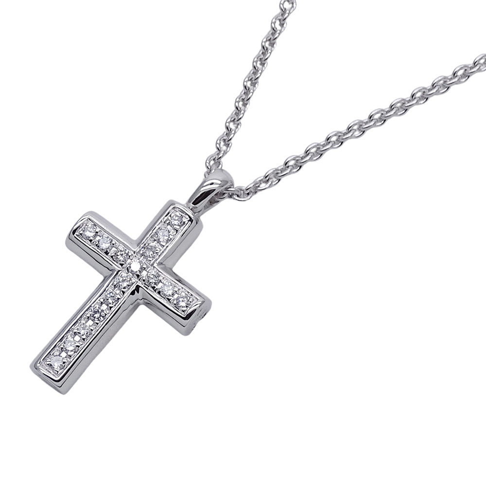 ブルガリ BVLGARI ネックレス レディース メンズ ブランド 十字架 750WG ダイヤモンド ラテンクロス ホワイトゴールド 磨き済み_画像1