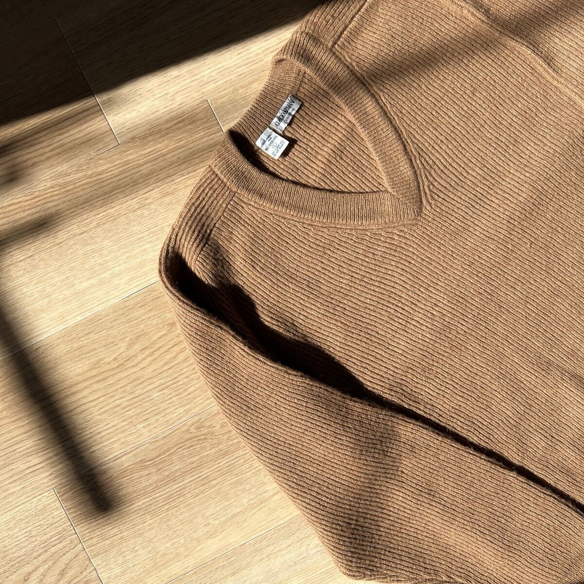 90s Giorgio Armani キャメルヘア ニット セーター vネック ブラウン 茶 ジョルジオアルマーニ ヴィンテージ ビンテージ アーカイブ 80s_画像4