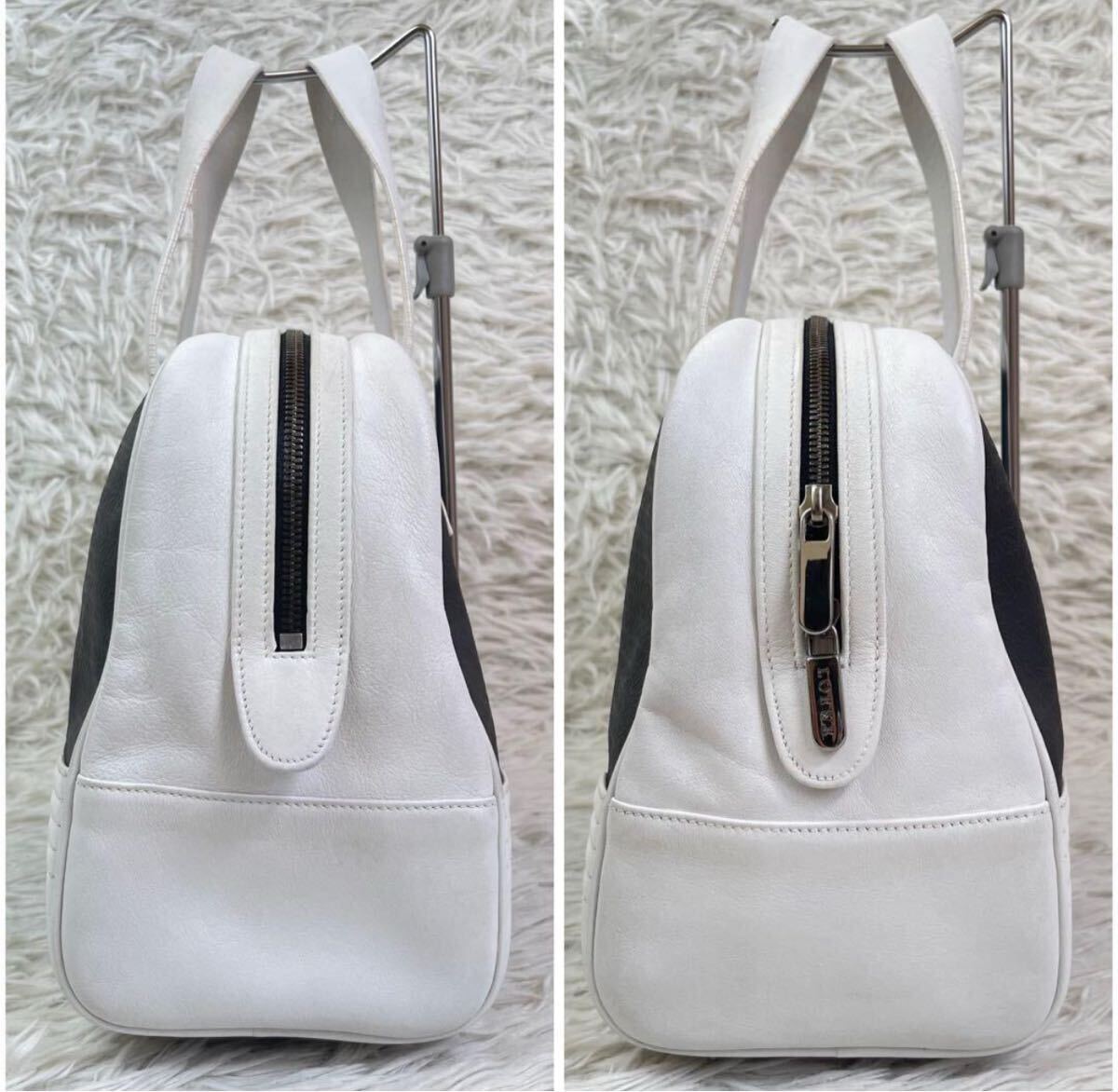 1円【極美品/稀少】LOEWE ロエベ ミニボストンバッグ ハンドバッグ リピート アナグラム ロゴ型押し 刻印 本革 レザー バイカラー 黒/白_画像3