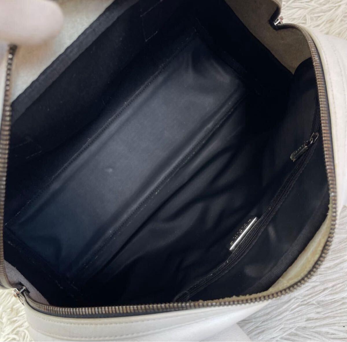 1円【極美品/稀少】LOEWE ロエベ ミニボストンバッグ ハンドバッグ リピート アナグラム ロゴ型押し 刻印 本革 レザー バイカラー 黒/白_画像7