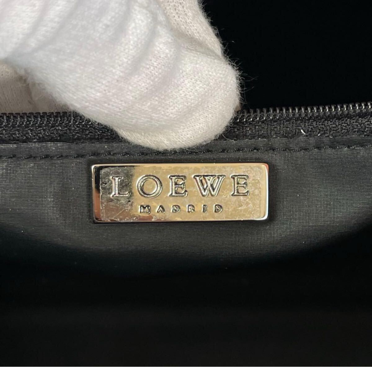 1円【極美品/稀少】LOEWE ロエベ ミニボストンバッグ ハンドバッグ リピート アナグラム ロゴ型押し 刻印 本革 レザー バイカラー 黒/白_画像9