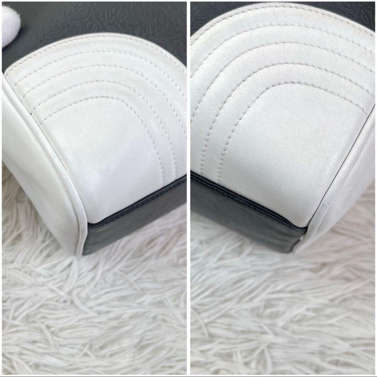 1円【極美品/稀少】LOEWE ロエベ ミニボストンバッグ ハンドバッグ リピート アナグラム ロゴ型押し 刻印 本革 レザー バイカラー 黒/白_画像5