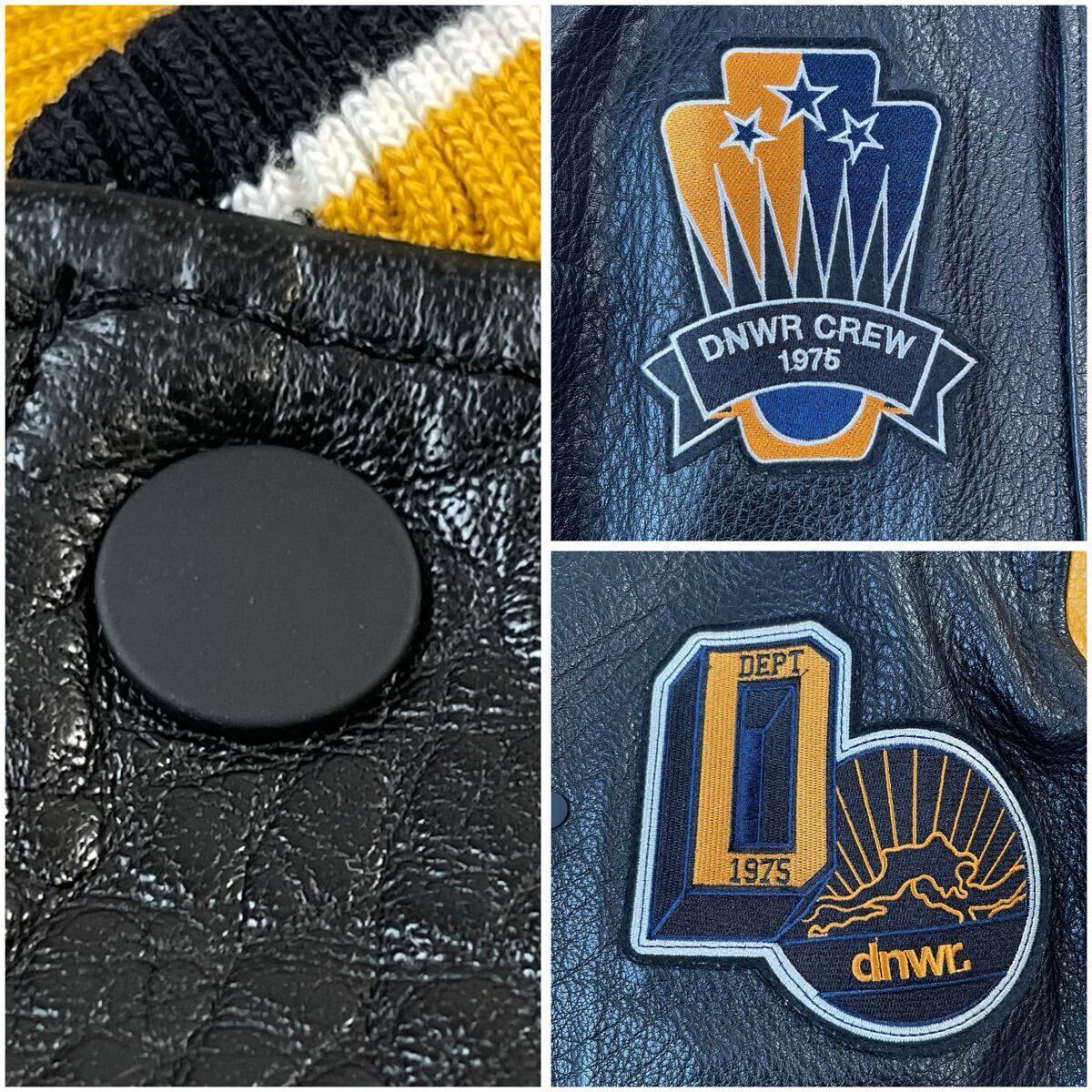 未使用品!! XL相当●ZARA ザラ スタジャン ボンバージャケット オールレザー 水牛革 バッファローレザー ワッペン ブラック/イエロー 黒_画像8