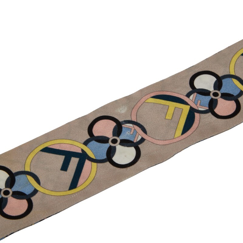  Fendi F Logo lapi- шарф бежевый многоцветный шелк женский FENDI [ б/у ]