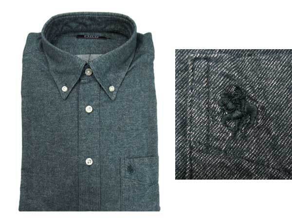 POLO 綿 1P刺繍BDシャツ ビエラ生地 無地 グリーン L_画像2