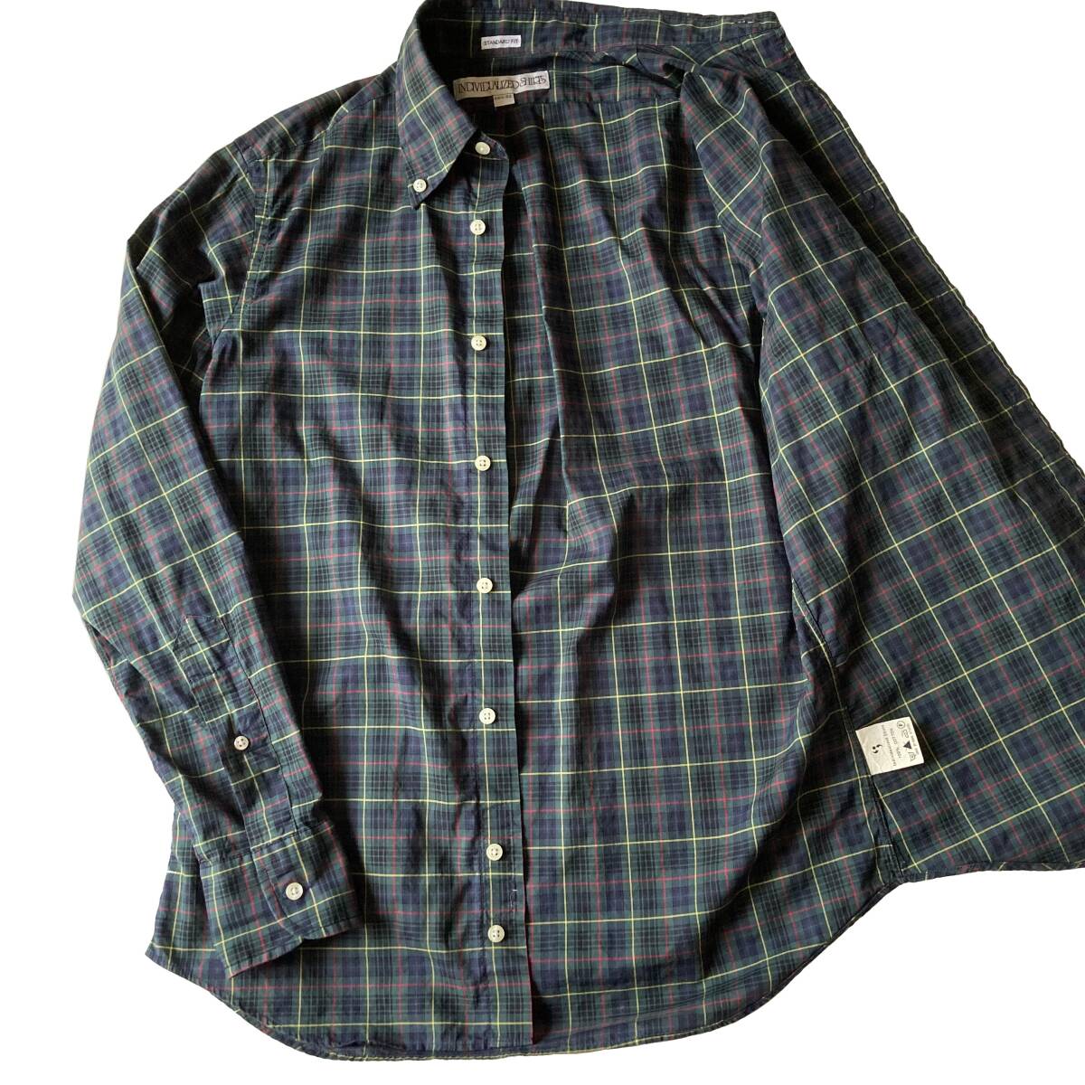 INDIVIDUALIZED SHIRTS インディビジュアライズドシャツ チェックボタンダウンシャツ USA製 14 1/2-32 STANDARD FIT グリーン 定番_画像2