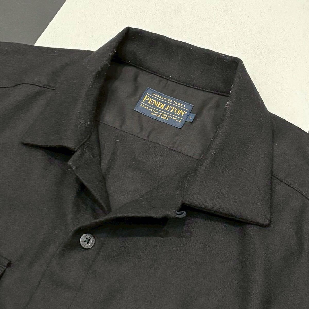 【809】 美品 pendleton ブラック 無地 ボード シャツ L オープンカラー ボックス BOARD shirt ペンドルトン 黒 black wool_画像4