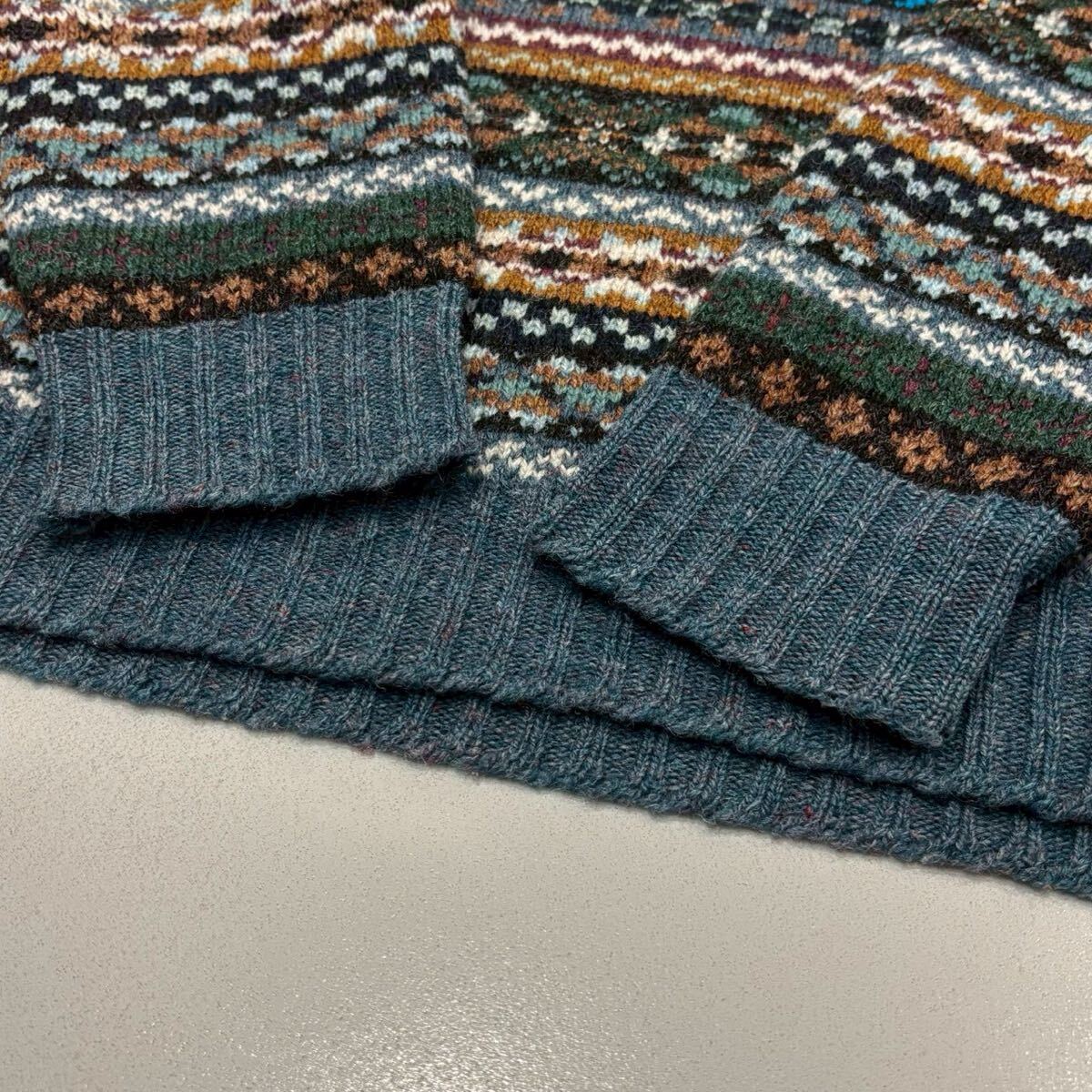 【860】 美品 希少色 スコットランド 製 jamieson's フェアアイル 柄 ウール ニット シャツ セーター ジャミーソンズ wool knit ブルー 青_画像6