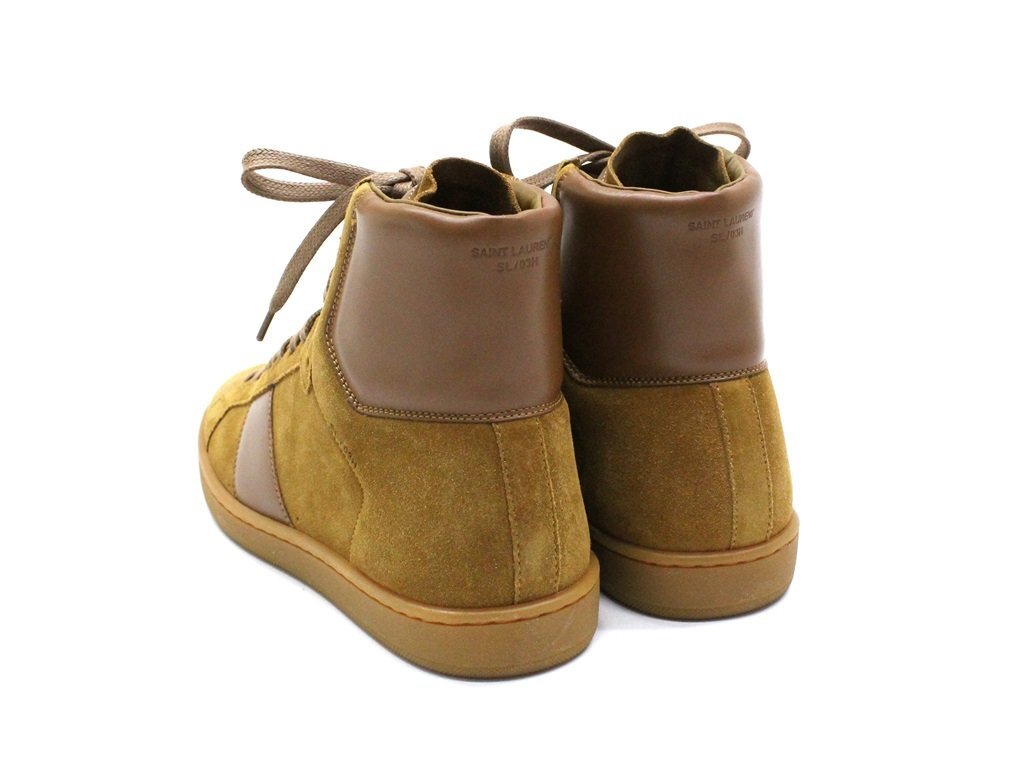 ●15万新品◆39H=24.5cm◆【サンローラン】スエード×スムースレザー ハイカットスニーカー 『WOLLY』キャメルブラウン茶 1円_画像5