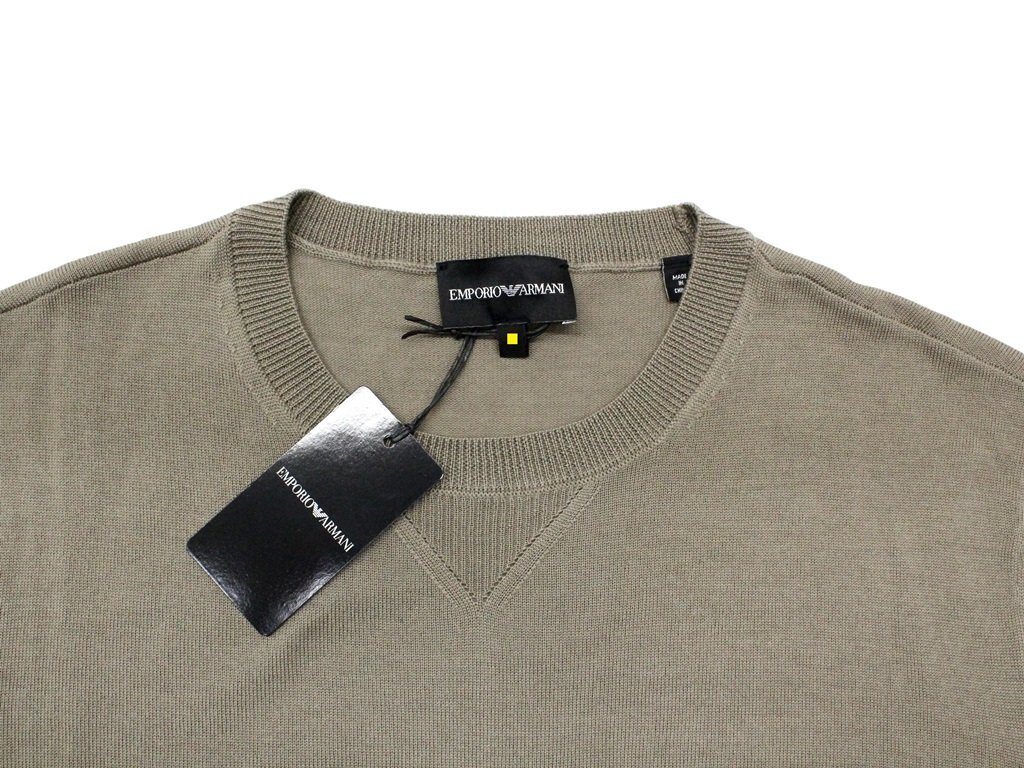●7万新品◆XL◆EMPORIO ARMANI アルマーニ◆ヴァージンウール100％ 薄手クルーネックニットセーター 薄茶ベージュ 1円_画像4