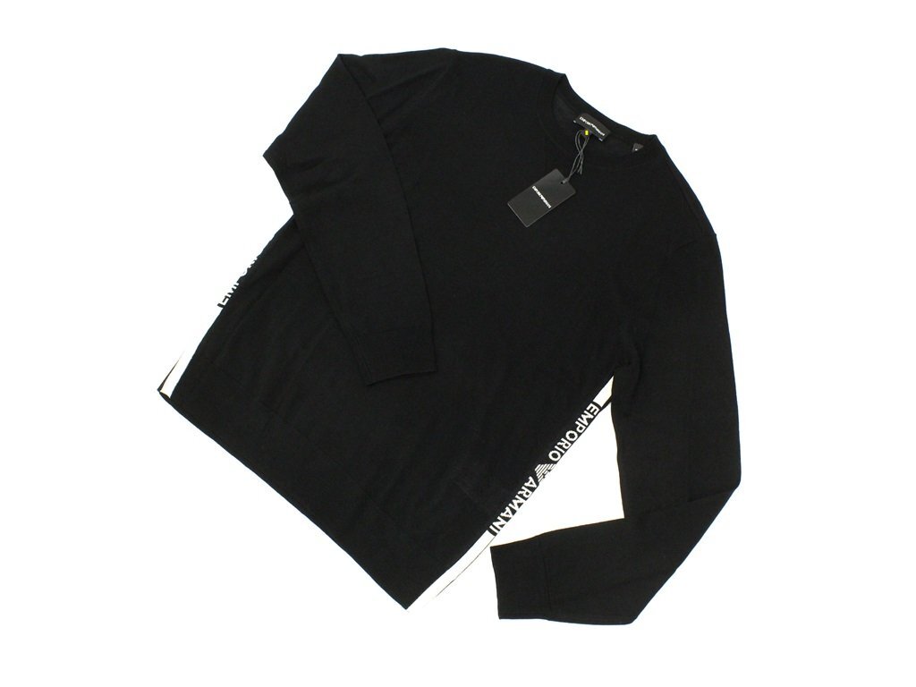 ●7万新品◆XXL◆EMPORIO ARMANI アルマーニ◆ヴァージンウール100％ 薄手クルーネックニットセーター 黒ブラック 1円_画像5