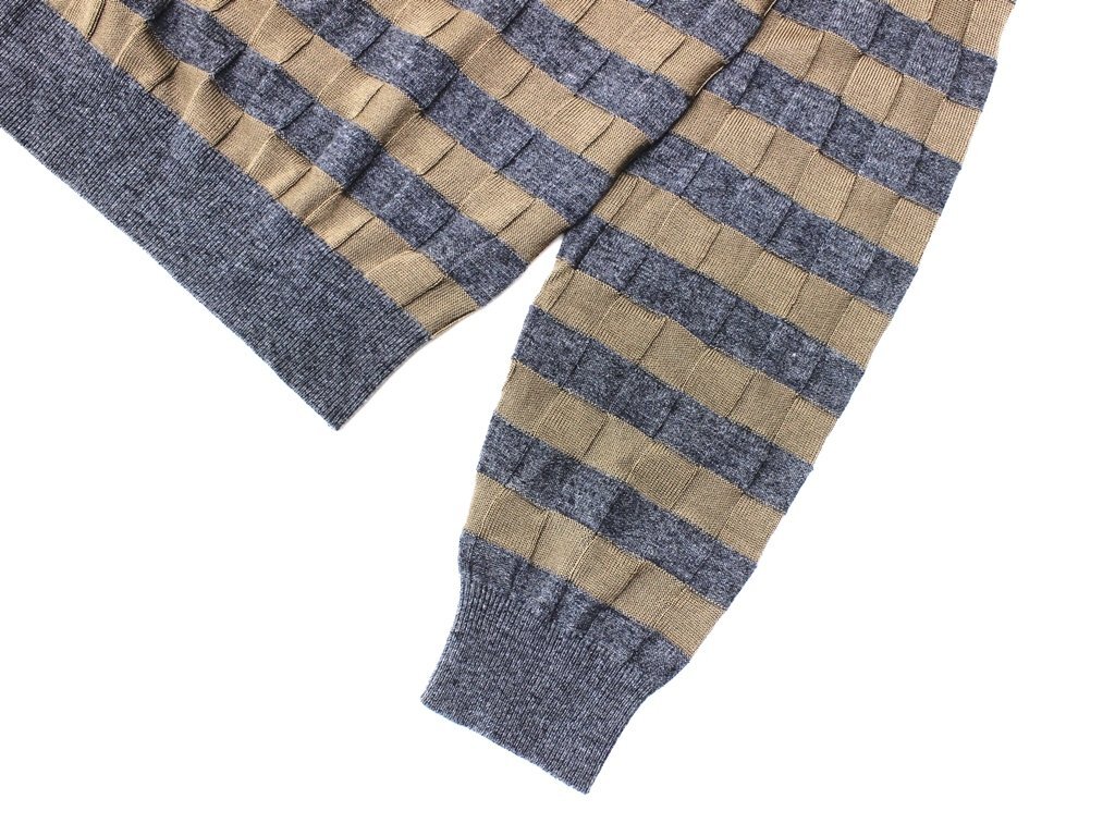 ●11万新品◆L◆EMPORIO ARMANI アルマーニ◆ヴァージンウール ブロックチェック織柄ハイゲージクルーネックニットセーター 灰×薄茶 1円_画像6