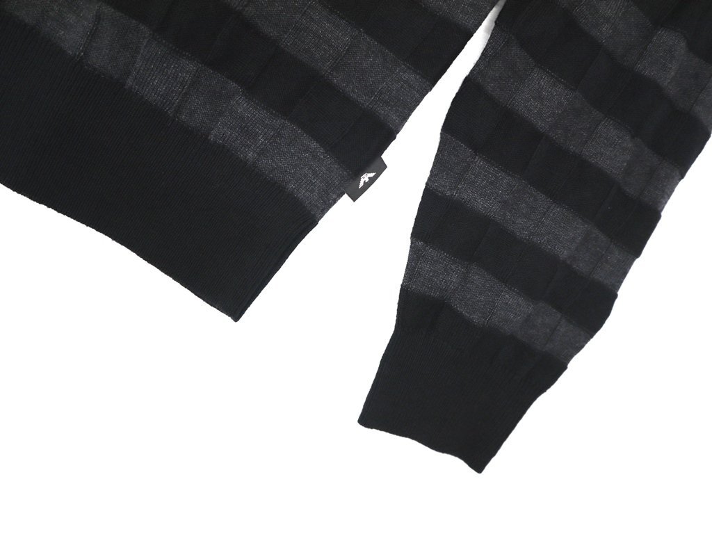 ●11万新品◆M◆EMPORIO ARMANI アルマーニ◆ヴァージンウール ブロックチェック織柄ハイゲージクルーネックニットセーター黒×灰 1円_画像7