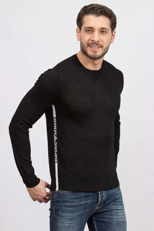 ●7万新品◆XL◆EMPORIO ARMANI アルマーニ◆ヴァージンウール100％ 薄手クルーネックニットセーター 薄茶ベージュ 1円_画像2