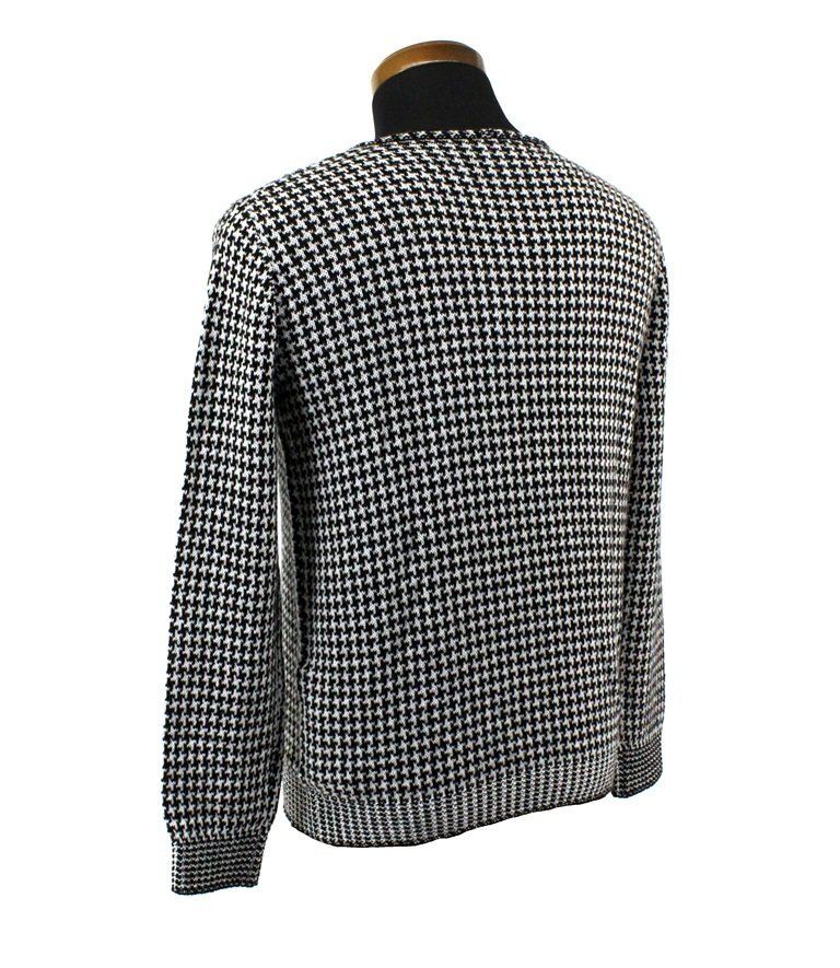 ●65万新品◆40=M~L◆GIORGIO ARMANI アルマーニ◆カシミヤ 千鳥格子柄グレンチェック クルーネックニットセーター 黒×白 1円_画像4