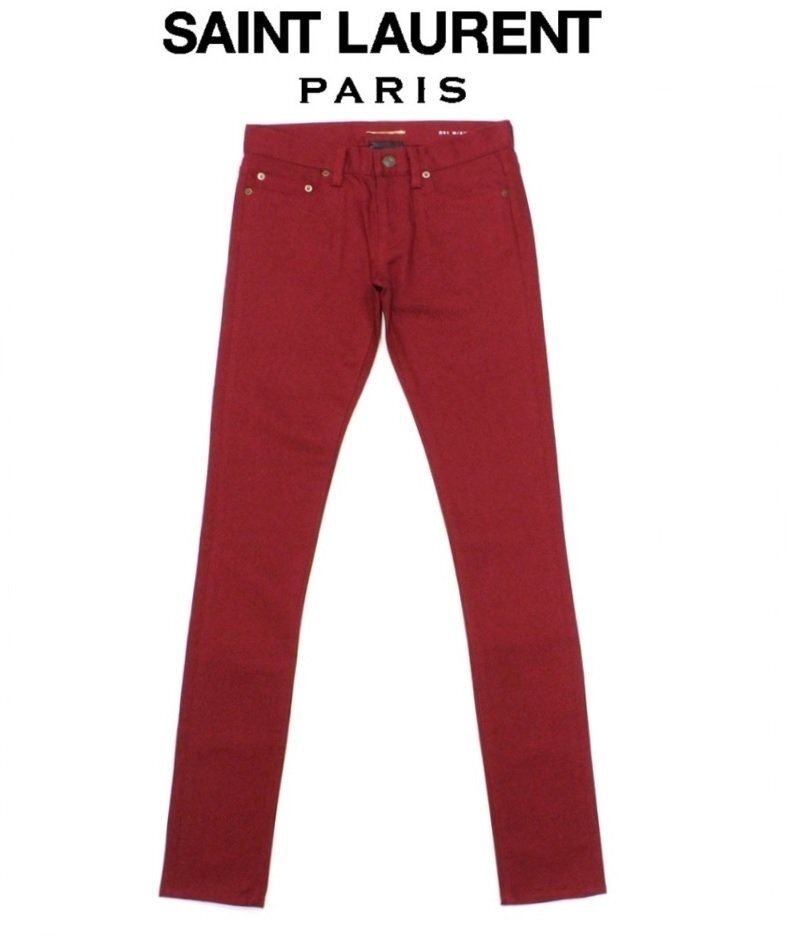 ●12万新品◆ 27【サンローラン】日本製スキニーストレッチデニムカラージーンズ濃赤1円_画像1