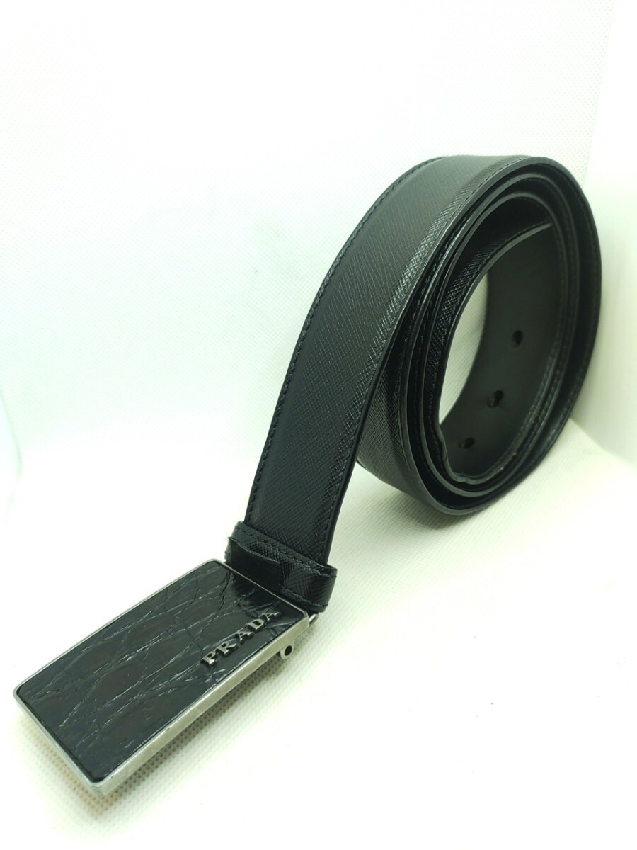 正規品 プラダ PRADA レザーベルト ブラック 本革 ウエスト96〜107cm 6S-1000_画像1