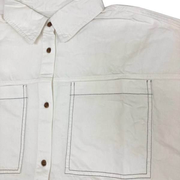 即決新品 レディース 大寸 長袖シャツ デニムシャツ ビッグポケット オフホワイト LL-3L 綿100% デニム調 送料無料_画像5