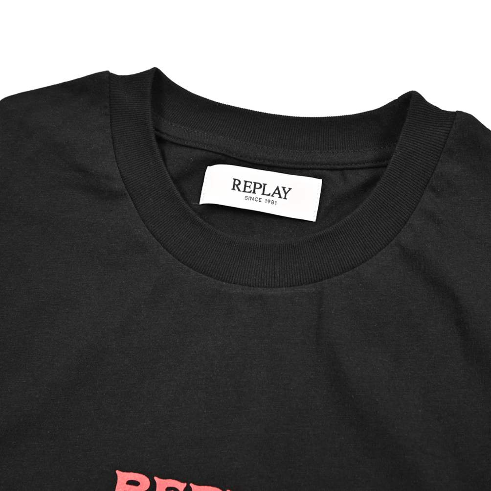 新入荷 新品 リプレイ REPLAY ロゴ Tシャツ カットソー 半袖 クルーネック オールシーズン メンズ コットン100% ブラック 431003-M_画像3