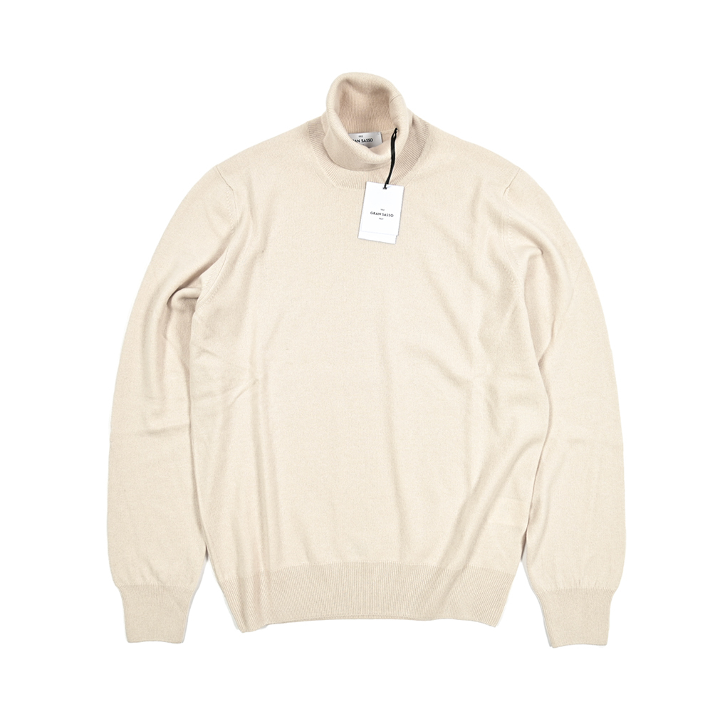 新入荷 新品 グランサッソ GRAN SASSO ニットセーター タートルネック ハイゲージ 長袖 秋冬 カシミヤ ライトベージュ 413680-54_画像1