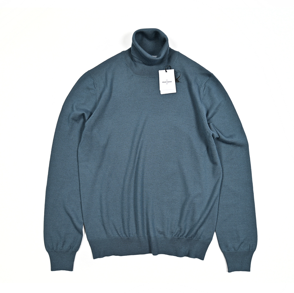 新入荷 新品 グランサッソ GRAN SASSO ニットセーター タートルネック ハイゲージ 長袖 秋冬 ヴァージンウール ブルー 415612-54_画像4