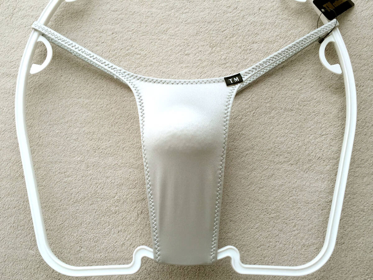 【ターキー/TM collection】つやつや光沢サテン調★くっきりシャープ&ストレッチ★浅履きTバック/グレー♪新品/日本製_画像1