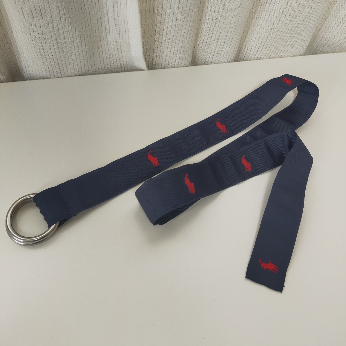 POLO RALPH LAUREN ポロ ラルフローレン ダブルリングベルト ポニー刺繍 USA製 フリー ネイビー(紺)_画像1