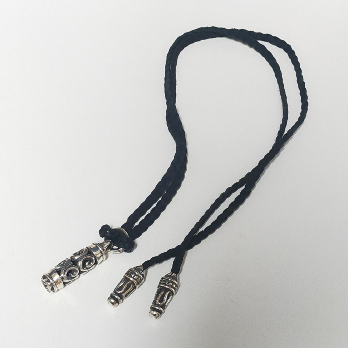 Shin's SCULPTURE シンズスカルプチャー ロングシリンダーネックレス 革紐 レザー ボロチップ 希少廃盤モデル silver925/シルバー925_画像1